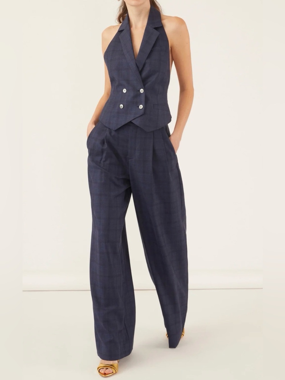 New Marissa Web Blue Plaid Palmer Trouser Ava Tuxedo Vest Outfit Set 8 L $1000